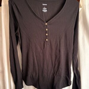 Black Henley Button-Front Top